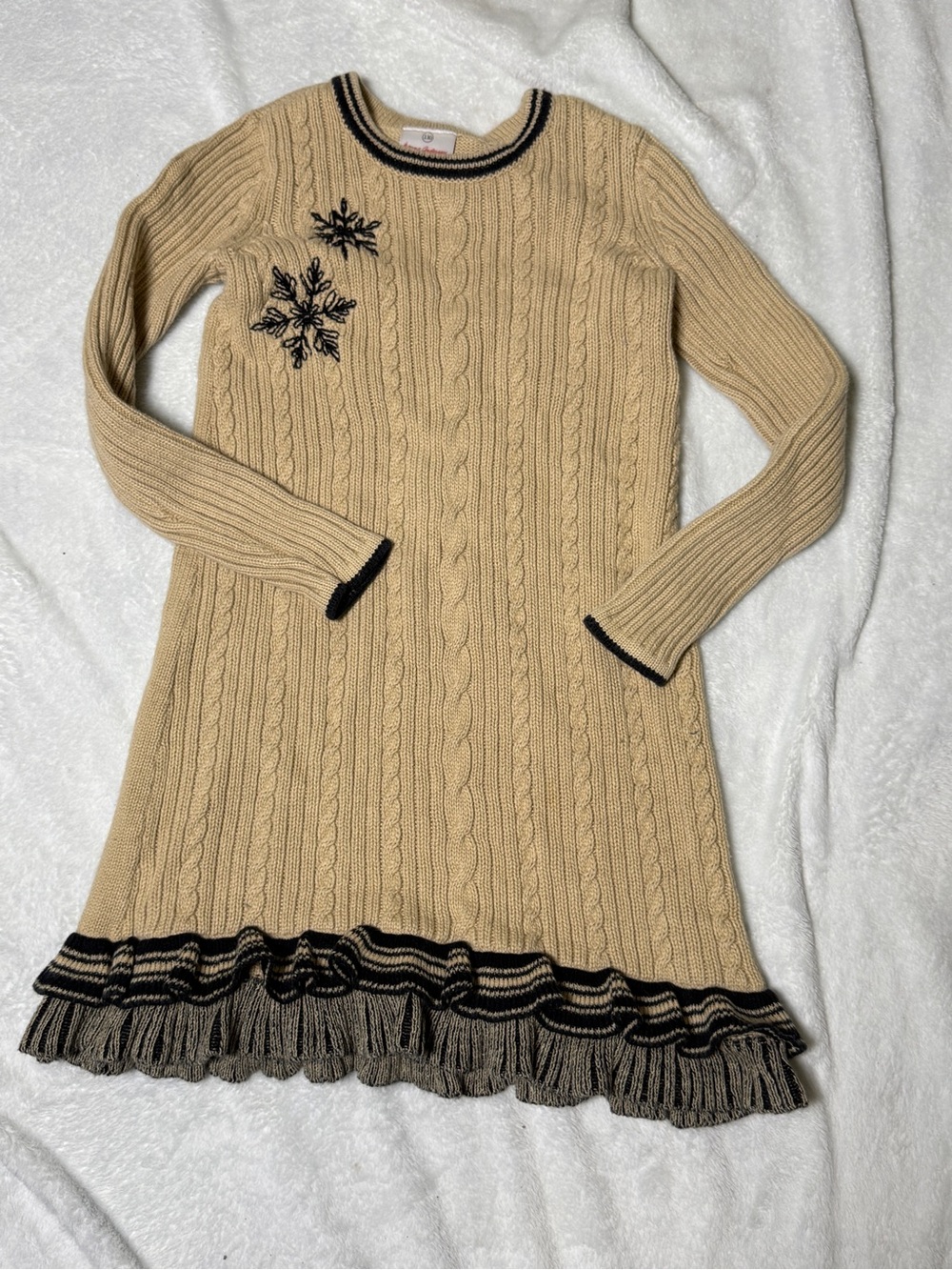 Hanna Andersson Cotton Wool Cable Knit Snowflake Sweater Dress Size 8 EU 130